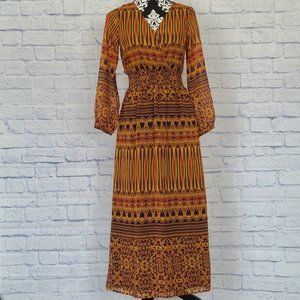 James and Erin Boho Peasant Slit Sleeve V Neck Chiffon Maxi Dress Size XS